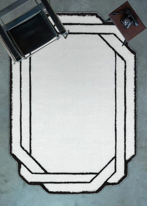 Florida Black White Shaggy Thick Plush Rug 5241