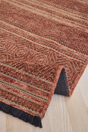 Gloria Jute Scandinavian Patterned Terracota Kilim Rug 4006