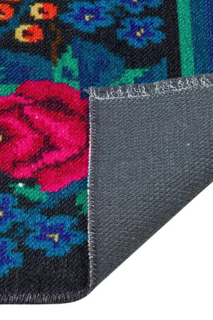 Gravity Washable Fringed Floral Pattern Thin Rug 2306