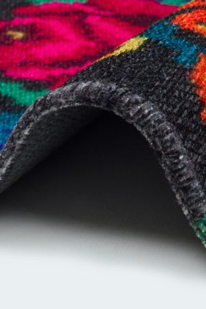 Gravity Washable Fringed Floral Pattern Thin Rug 2306