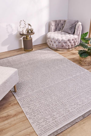 Havana Scandinavian and Embossed Patterned Fringed Area Rug 8581