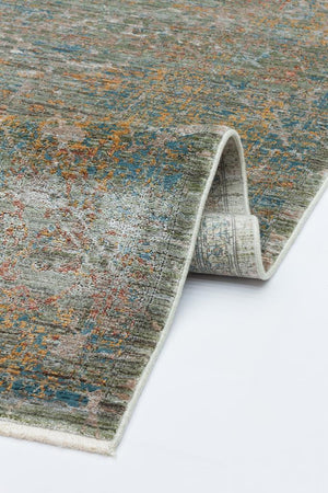 Heriz Bamboo Woven Ethnic Patterned Green Area Rug 8217