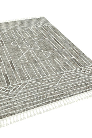 Marakes Scandinavian Patterned Fringed Thin Rug 1602