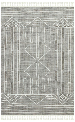 Marakes Scandinavian Patterned Fringed Thin Rug 1602