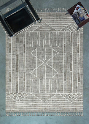 Marakes Scandinavian Patterned Fringed Thin Rug 1602