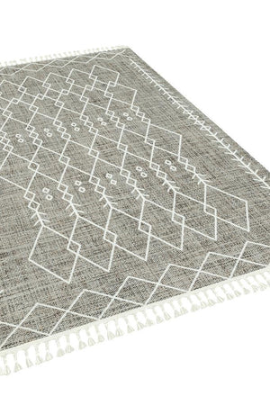 Marakes Scandinavian Patterned Fringed Thin Rug 1603