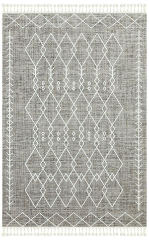 Marakes Scandinavian Patterned Fringed Thin Rug 1603