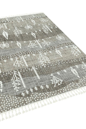Marakes Scandinavian Patterned Fringed Thin Rug 1606
