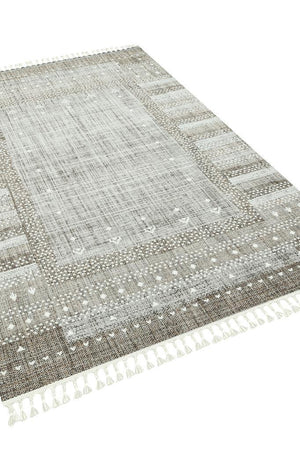 Marakes Scandinavian Patterned Fringed Thin Rug 1607