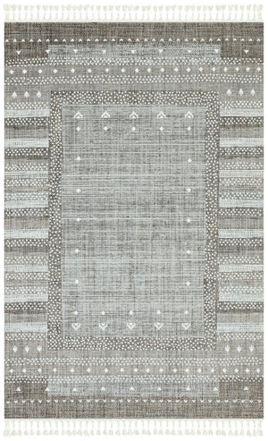 Marakes Scandinavian Patterned Fringed Thin Rug 1607