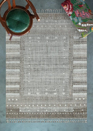 Marakes Scandinavian Patterned Fringed Thin Rug 1607