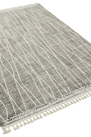 Marakes Scandinavian Patterned Fringed Thin Rug 1608