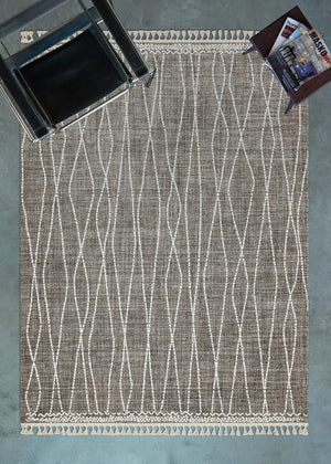 Marakes Scandinavian Patterned Fringed Thin Rug 1608