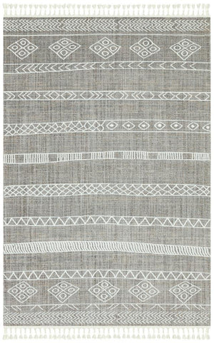 Marakes Scandinavian Patterned Fringed Thin Rug 1612