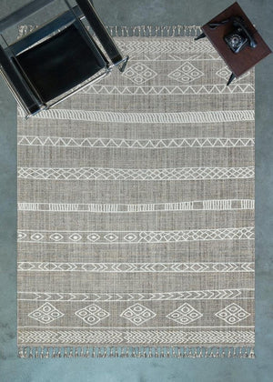 Marakes Scandinavian Patterned Fringed Thin Rug 1612