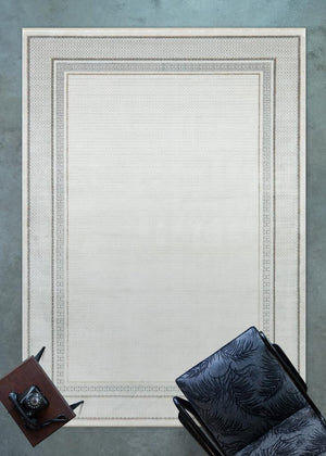 Queen Cream Bamboo Woven Modern Living Room Rug 8105