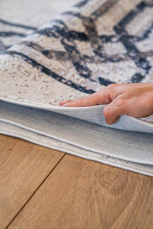 Riena Thin Gray and Blue Kitchen Rug with Washable Non-Slip Base 1131