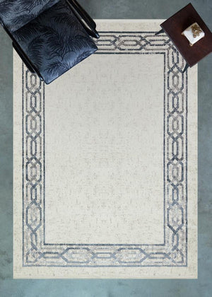 Riena Thin Gray and Blue Kitchen Rug with Washable Non-Slip Base 1131