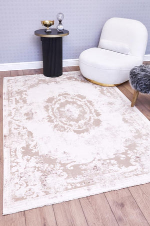 Serenity Ecru Viscose Woven Modern Living Room Rug 7851