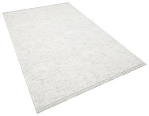 Solid Modern and Plain Patterned Fringed Cream Rug 8353