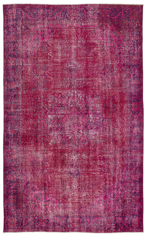 Fuchsia Over Dyed Vintage Rug 5'7'' x 9'1'' ft 171 x 278 cm