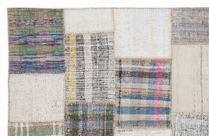 Striped Over Dyed Kilim Patchwork Unique Rug 5'3'' x 7'7'' ft 160 x 230 cm