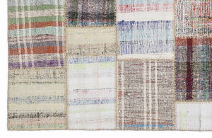 Striped Over Dyed Kilim Patchwork Unique Rug 5'3'' x 7'7'' ft 160 x 230 cm