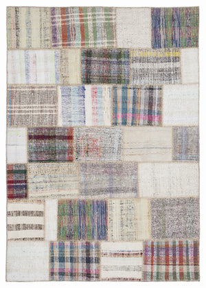 Striped Over Dyed Kilim Patchwork Unique Rug 5'3'' x 7'7'' ft 160 x 230 cm