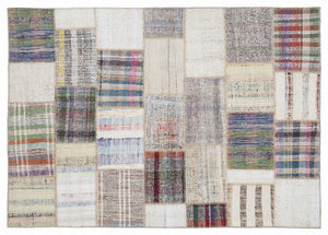 Striped Over Dyed Kilim Patchwork Unique Rug 5'3'' x 7'7'' ft 160 x 230 cm