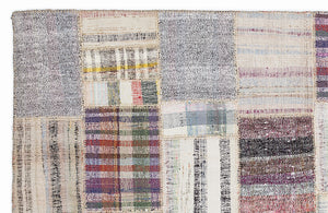 Striped Over Dyed Kilim Patchwork Unique Rug 5'3'' x 7'7'' ft 160 x 230 cm