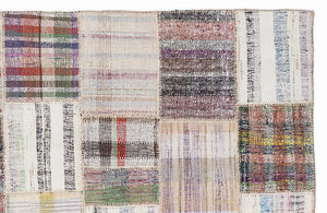 Striped Over Dyed Kilim Patchwork Unique Rug 5'3'' x 7'7'' ft 160 x 230 cm