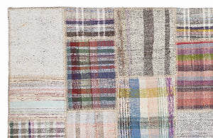 Striped Over Dyed Kilim Patchwork Unique Rug 5'3'' x 7'7'' ft 160 x 230 cm