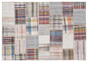 Striped Over Dyed Kilim Patchwork Unique Rug 5'3'' x 7'7'' ft 160 x 230 cm