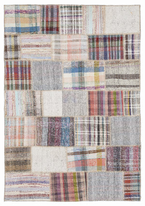 Striped Over Dyed Kilim Patchwork Unique Rug 5'3'' x 7'7'' ft 160 x 230 cm