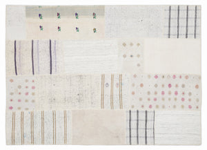 Striped Over Dyed Kilim Patchwork Unique Rug 5'3'' x 7'7'' ft 160 x 230 cm