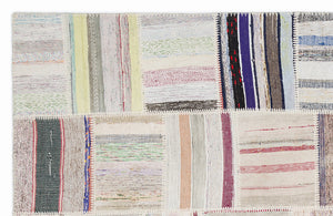 Striped Over Dyed Kilim Patchwork Unique Rug 5'3'' x 7'7'' ft 160 x 230 cm