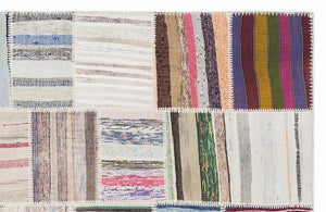 Striped Over Dyed Kilim Patchwork Unique Rug 5'3'' x 7'7'' ft 160 x 230 cm