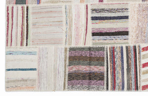Striped Over Dyed Kilim Patchwork Unique Rug 5'3'' x 7'7'' ft 160 x 230 cm