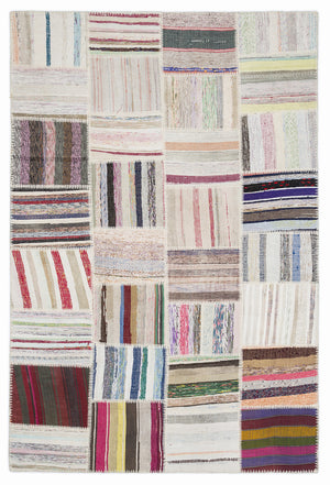 Striped Over Dyed Kilim Patchwork Unique Rug 5'3'' x 7'7'' ft 160 x 230 cm