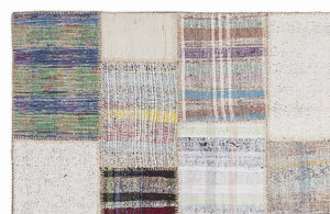 Striped Over Dyed Kilim Patchwork Unique Rug 5'3'' x 7'7'' ft 160 x 230 cm