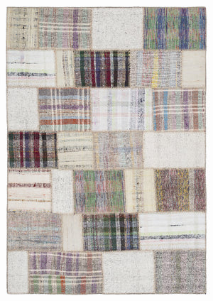 Striped Over Dyed Kilim Patchwork Unique Rug 5'3'' x 7'7'' ft 160 x 230 cm