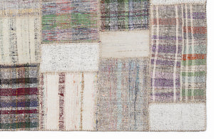 Striped Over Dyed Kilim Patchwork Unique Rug 5'3'' x 7'7'' ft 160 x 230 cm