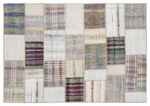 Striped Over Dyed Kilim Patchwork Unique Rug 5'3'' x 7'7'' ft 160 x 230 cm