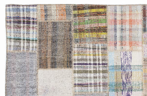 Striped Over Dyed Kilim Patchwork Unique Rug 5'3'' x 7'7'' ft 160 x 230 cm