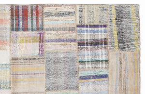 Striped Over Dyed Kilim Patchwork Unique Rug 5'3'' x 7'7'' ft 160 x 230 cm