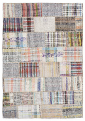 Striped Over Dyed Kilim Patchwork Unique Rug 5'3'' x 7'7'' ft 160 x 230 cm