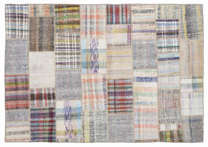Striped Over Dyed Kilim Patchwork Unique Rug 5'3'' x 7'7'' ft 160 x 230 cm