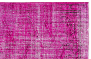 Fuchsia Over Dyed Vintage Rug 4'12'' x 8'3'' ft 152 x 251 cm