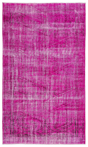 Fuchsia Over Dyed Vintage Rug 4'12'' x 8'3'' ft 152 x 251 cm
