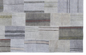 Striped Over Dyed Kilim Patchwork Unique Rug 5'3'' x 7'7'' ft 160 x 230 cm